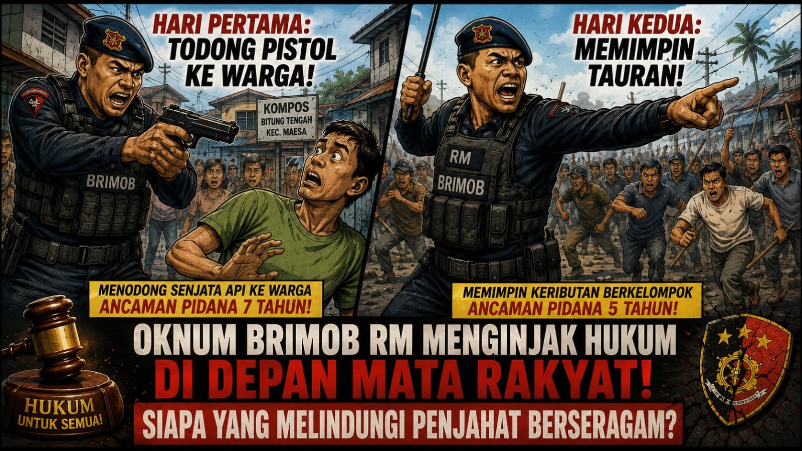 MONCONG PISTOL KE WARGA, ESOKNYA DIDUGA PIMPIN AKSI KEKERASAN — OKNUM BRIMOB RM DISOROT